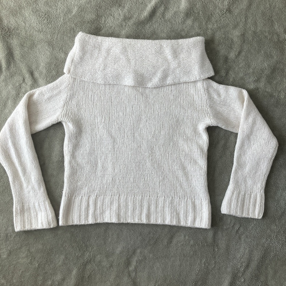 By Anthropologie‎ Ivory Cowl Neck Oversize Chunky Sweater Size S Boho Holiday